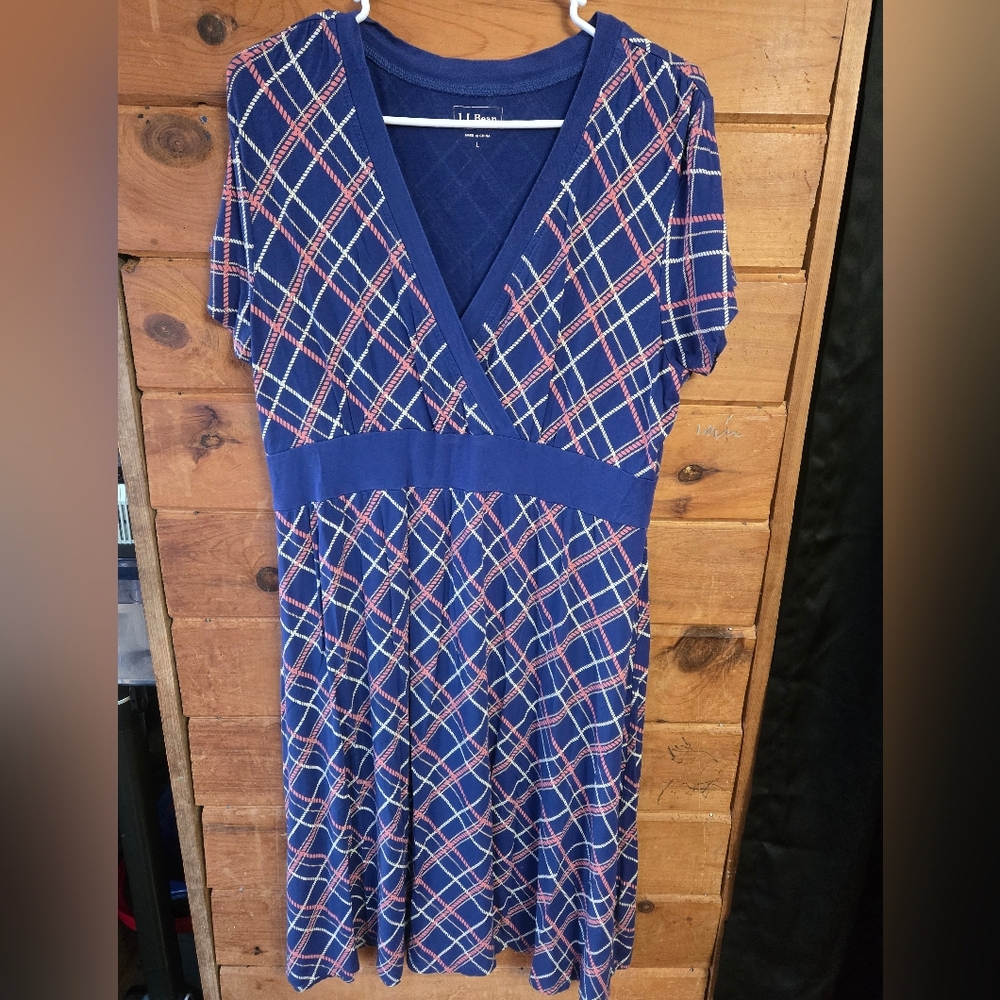 L.L. Bean Blue and Red Plaid Midi Dress